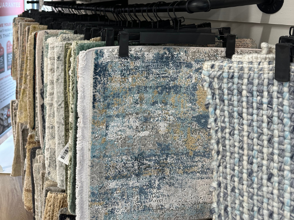Carpet sample display of different rows of carpet.